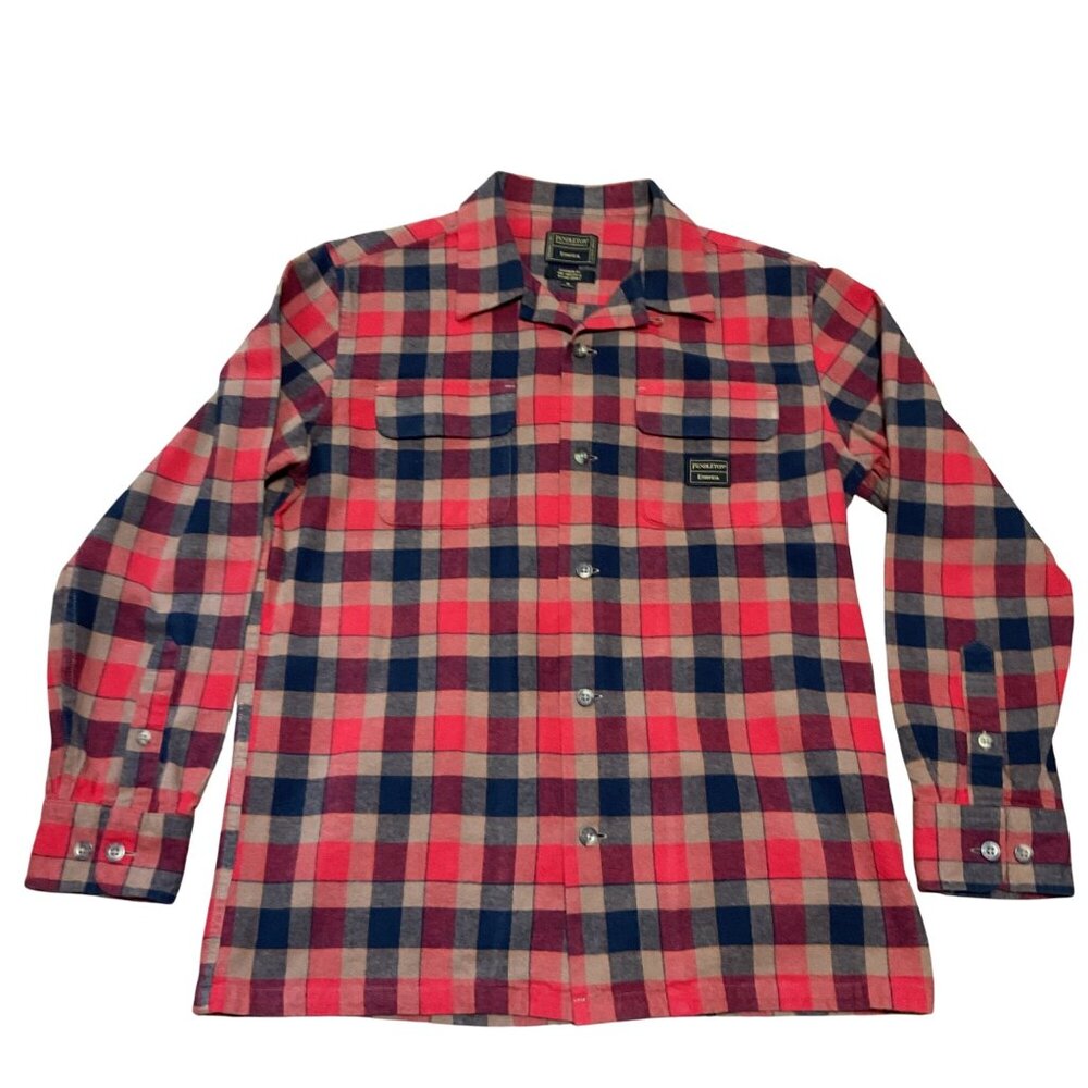 Pendleton Emerica Board Shirt M Virgin Wool Plaid Loop Collar Long Sleeve